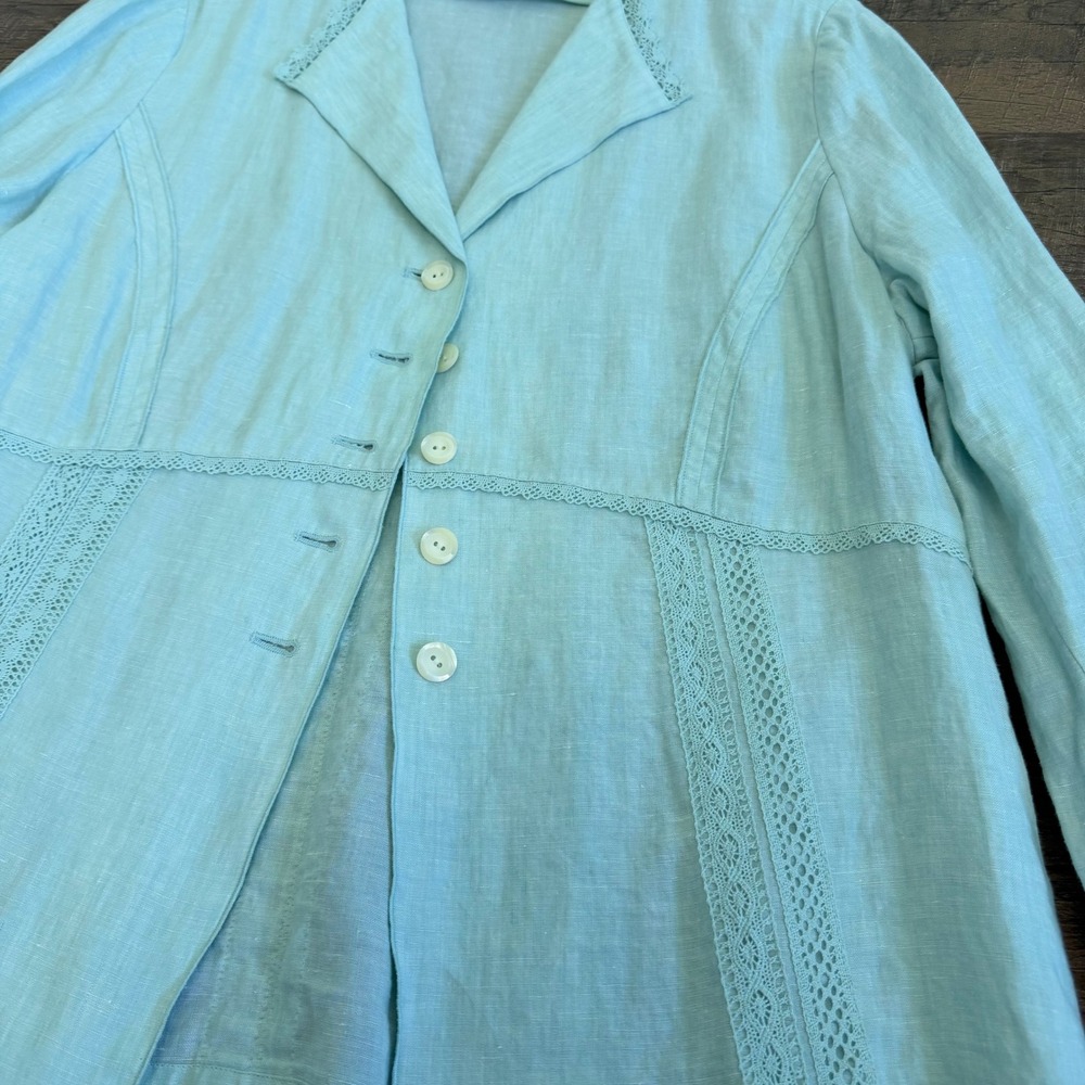 J. Jill Linen Crochet Trim Jacket Womens XL Seafoam Green - Picture 5 of 14